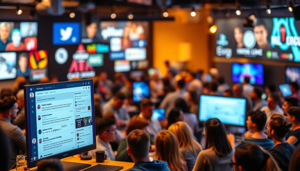 A bustling online forum, the center of a vibrant reality TV community. The foreground features a sleek, modern interface with nested discussion threads, user avatars, and dynamic interaction icons. In the middle ground, passionate fans engage in lively debates, sharing insider scoops and heated opinions. The background showcases a blurred, immersive landscape of social media platforms, news sites, and entertainment hubs - a tapestry of the ever-evolving reality TV ecosystem. Warm lighting, soft focus, and a sense of digital energy convey the excitement and connectedness of this dedicated online gathering place. A bustling online forum, the center of a vibrant reality TV community. The foreground features a sleek, modern interface with nested discussion threads, user avatars, and dynamic interaction icons. In the middle ground, passionate fans engage in lively debates, sharing insider scoops and heated opinions. The background showcases a blurred, immersive landscape of social media platforms, news sites, and entertainment hubs - a tapestry of the ever-evolving reality TV ecosystem. Warm lighting, soft focus, and a sense of digital energy convey the excitement and connectedness of this dedicated online gathering place.