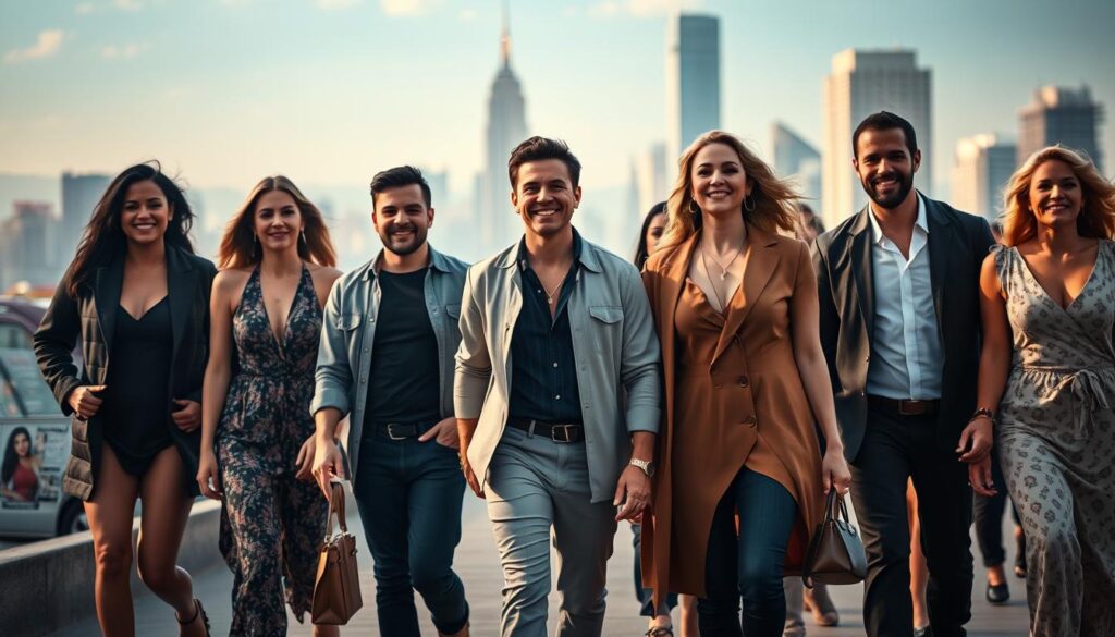A vibrant, cinematic scene of reality TV stars triumphantly rising from past scandals. In the foreground, a group of charismatic individuals stride confidently, faces beaming with renewed purpose. Soft, warm lighting casts a glow of redemption, while the middle ground showcases a collage of magazine covers and social media posts, chronicling their transformative journeys. In the background, a blurred cityscape symbolizes the grand stage upon which they now command attention, having overcome their previous missteps. Captured with a wide-angle lens to convey a sense of scale and grandeur, this image exudes a palpable atmosphere of second chances and the power of human resilience. A vibrant, cinematic scene of reality TV stars triumphantly rising from past scandals. In the foreground, a group of charismatic individuals stride confidently, faces beaming with renewed purpose. Soft, warm lighting casts a glow of redemption, while the middle ground showcases a collage of magazine covers and social media posts, chronicling their transformative journeys. In the background, a blurred cityscape symbolizes the grand stage upon which they now command attention, having overcome their previous missteps. Captured with a wide-angle lens to convey a sense of scale and grandeur, this image exudes a palpable atmosphere of second chances and the power of human resilience.