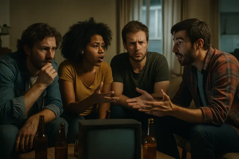 Viewers discussing a streaming comedy episode after watching together