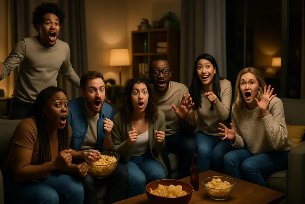 MAFS Season 20 viewers watching a reality TV episode on a living room screen