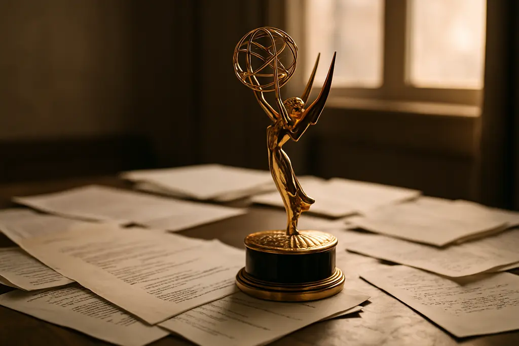 Emmy Category Cuts discussion with awards ballots and television broadcast monitors