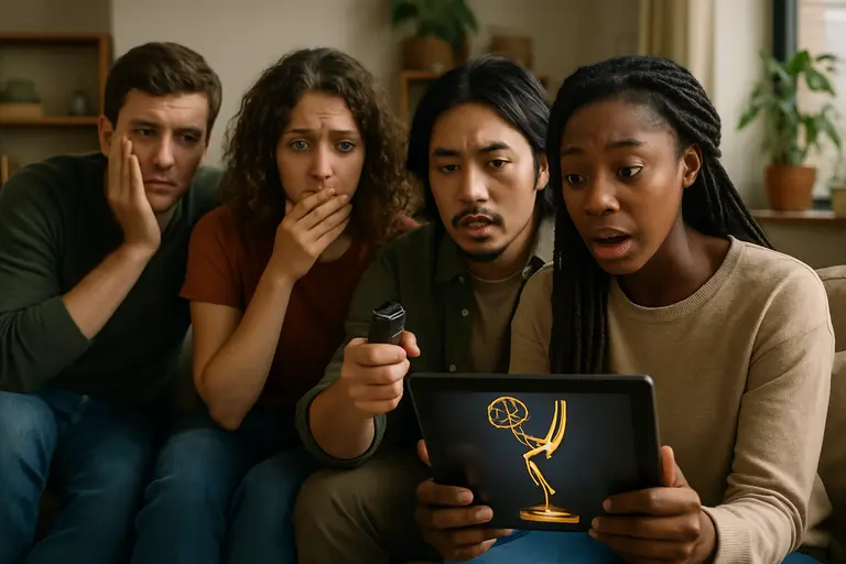 Family watching a live awards show through a streaming menu
