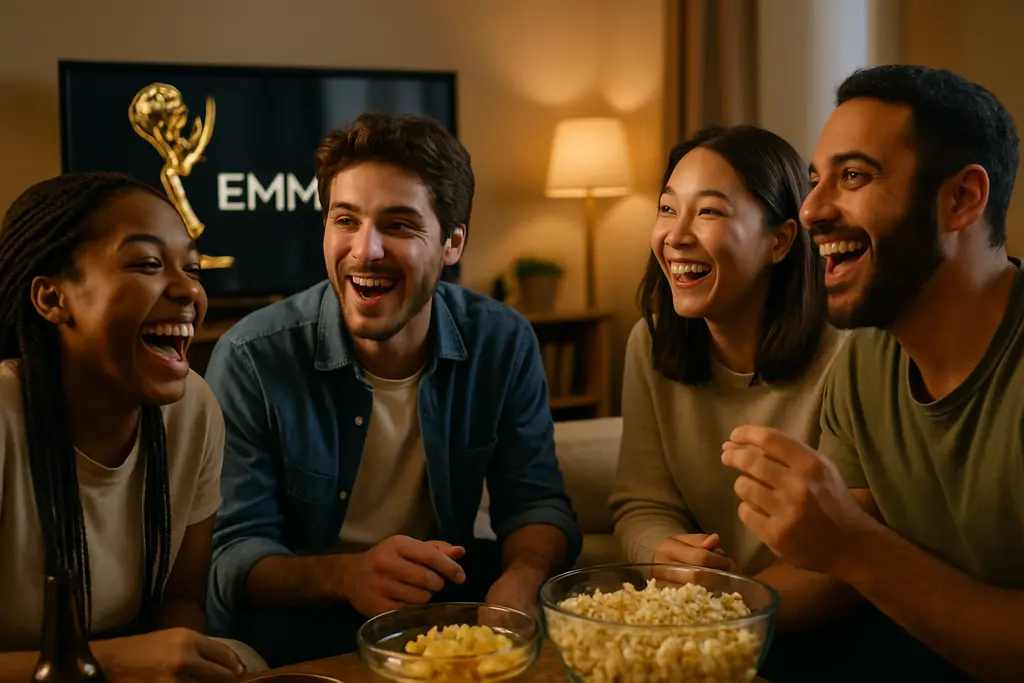 Prime Video Emmys viewing setup on a living room television with a remote on a table