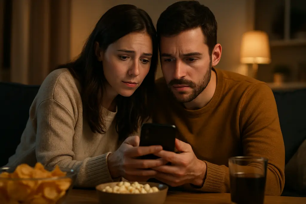 Reality TV Streaming audience watches a dating show on a living room television