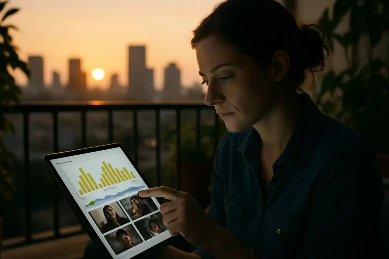 Viewer analytics displayed beside a television remote and streaming screen